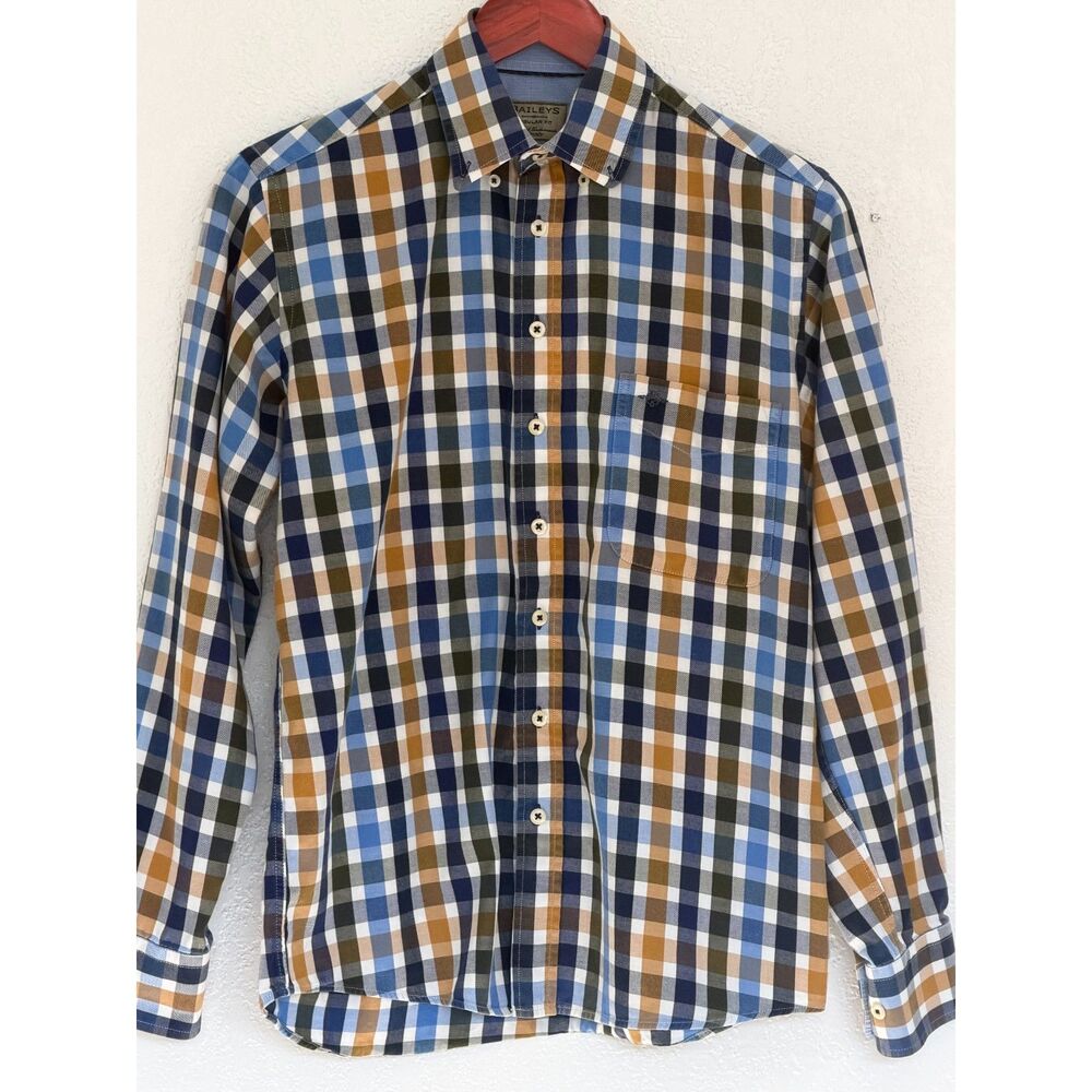 Baileys Regular Fit Plaid Button Down Shirt Men’s Small Blue Mustard Cotton